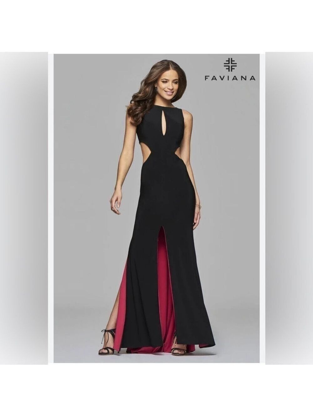 Size 0 Faviana 7897 Black Fuchsia Hot Pink Sexy gown Prom Dress Double leg slits